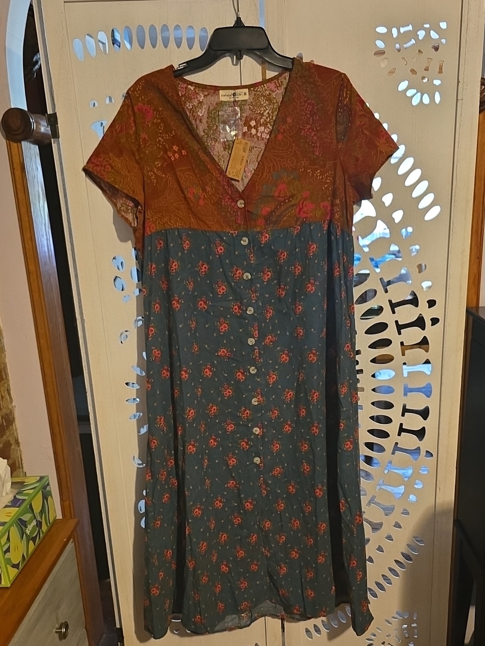 Natural Life 100% Cotton Corduroy Floral Boho Midi Dress - NWT